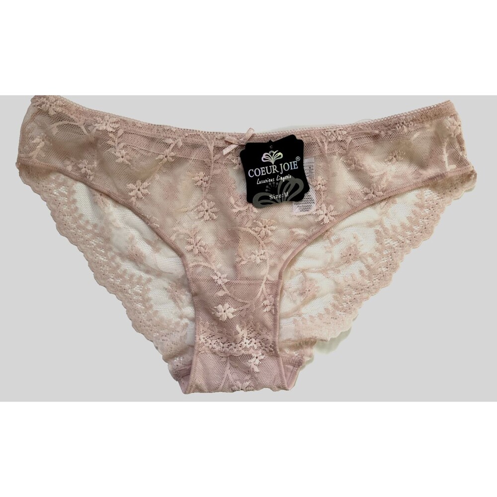 Womens S Dusty Pink Floral Scalloped Sheer Lace Panties Elegant Bikini Seamless